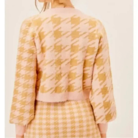 FOR LOVE & LEMONS Cher Cardigan Valentine Pink Tan XS Clueless Preppy Academia - Picture 2 of 9